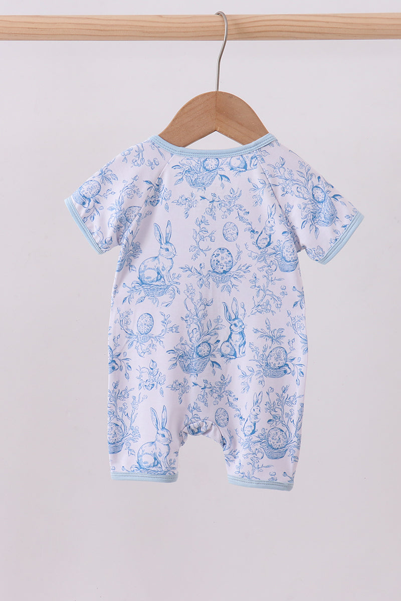 Blue bunny egg bamboo romper