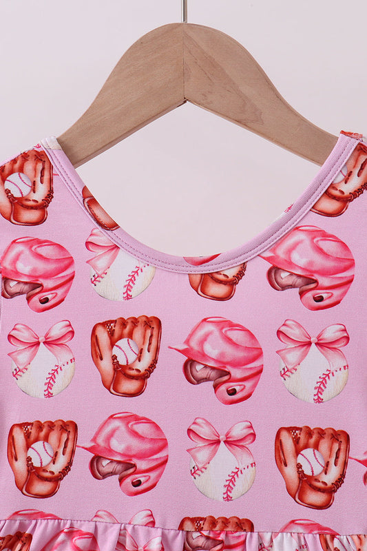 Pink bow baseball bamboo jumpsuit