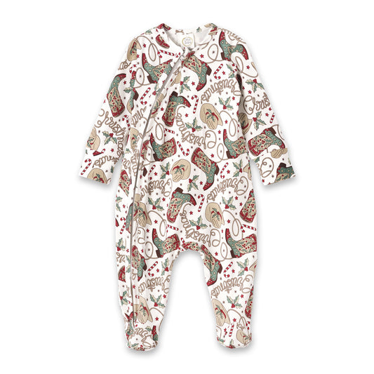 Western Christmas Baby Bamboo Zipper Romper - Cowboy Holiday
