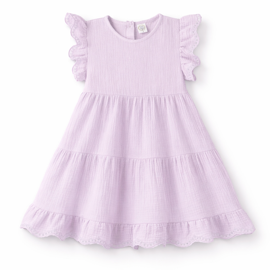 Lavender Eyelet Flutter Sleeve Gauze Easter Dress