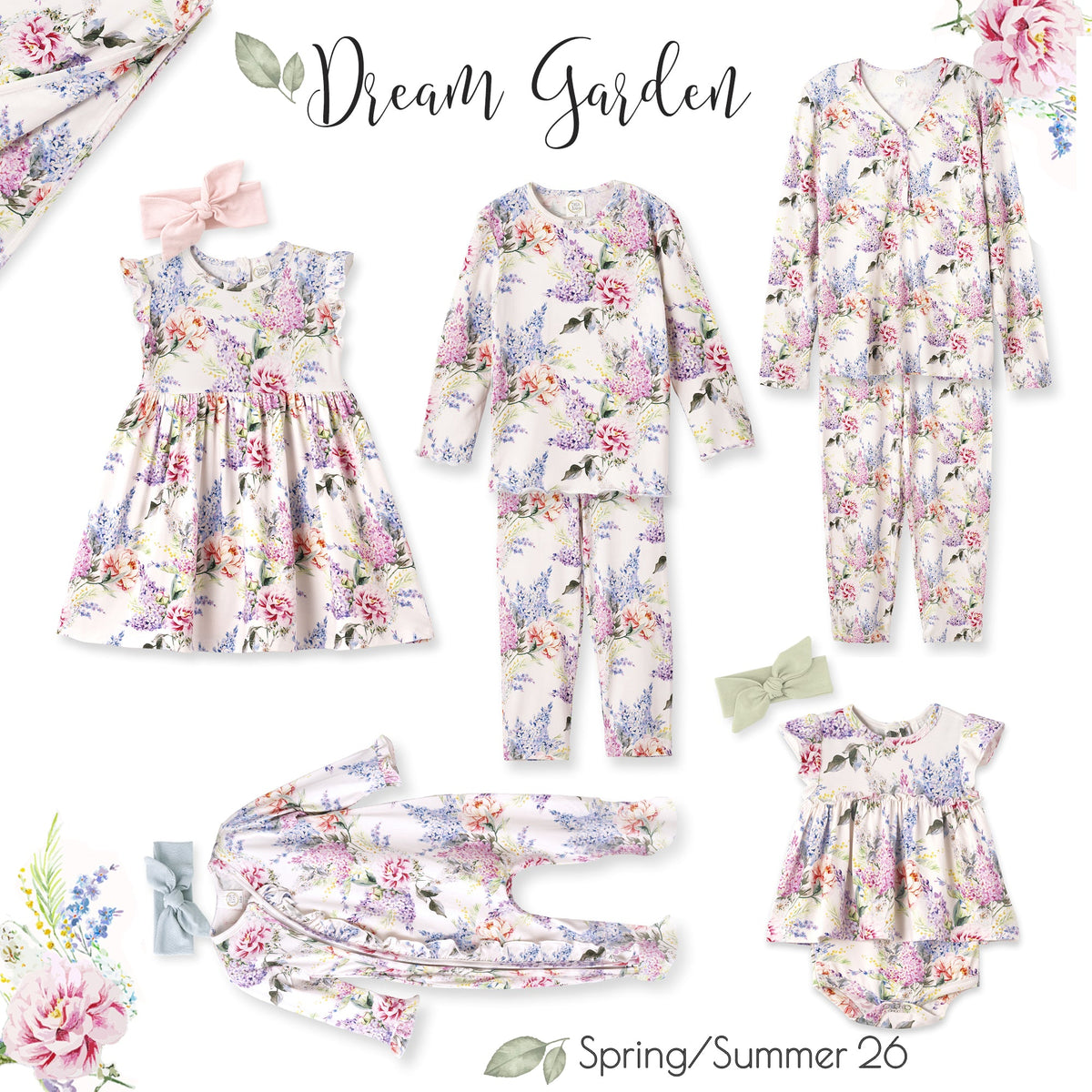 Dream Blossom Bamboo Baby Skirted Bodysuit-Watercolor Floral