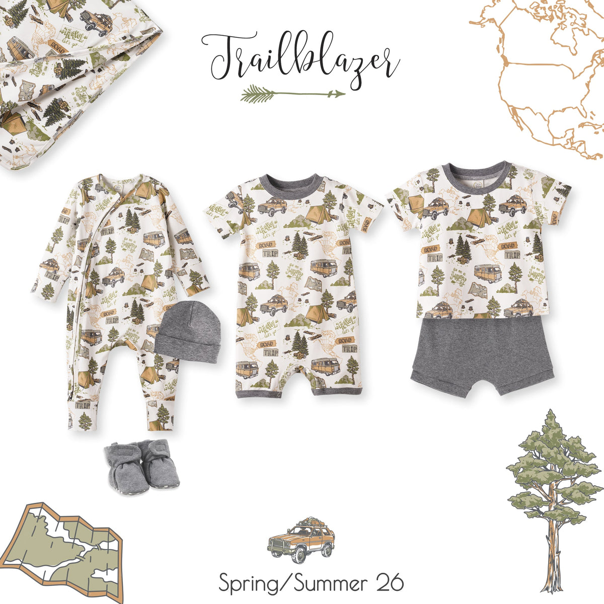 Trailblazer Bamboo Zipper Convertible Romper for Baby Boys
