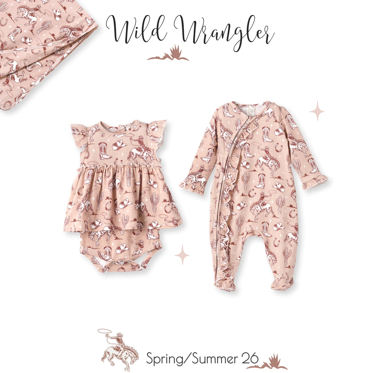 Wild Wrangler/Pink Bamboo Cowgirl Western Skirted Bodysuit