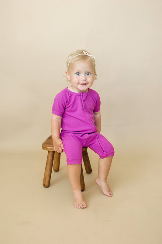 Solid Ribbed Bamboo Shorty Romper (0-3m to 4T) - more colors