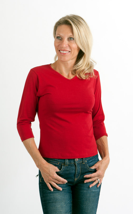 Clearance Women's Bamboo Viscose/Cotton V-Necks 3/4 Sleeve T-Shirt