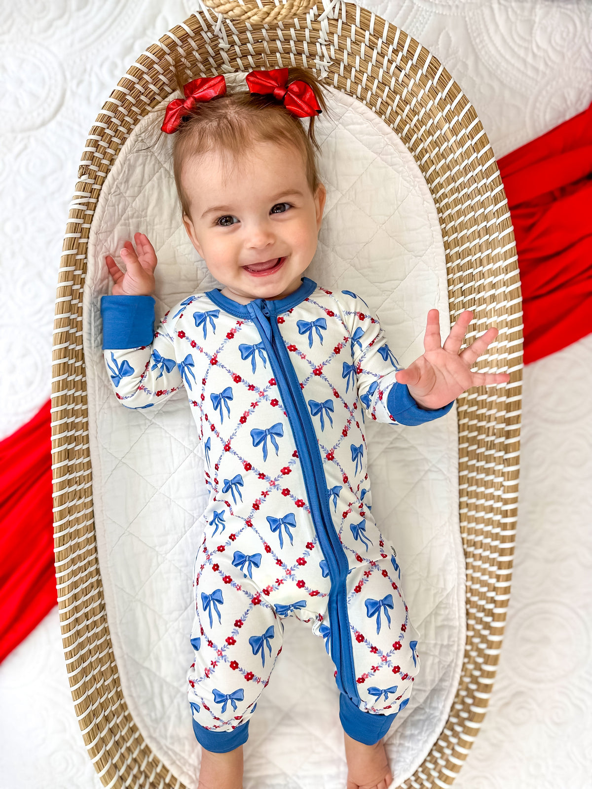 Red White & Bows Bamboo Zippy Pajamas
