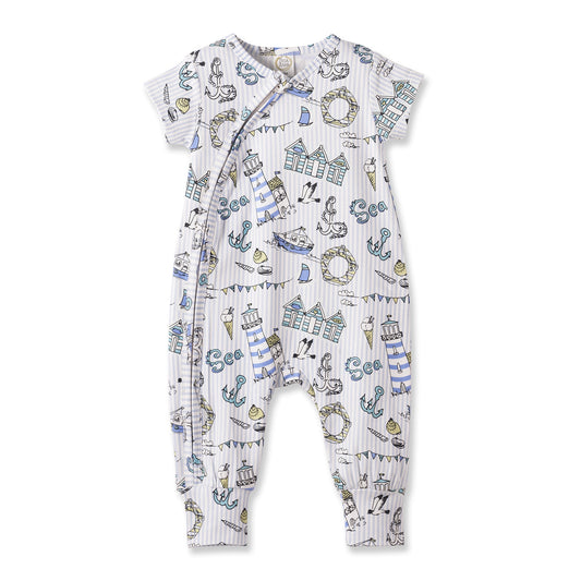Seashore Baby Zipper Romper – Bamboo with Convertible Cuffs