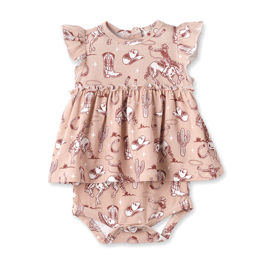 Wild Wrangler/Pink Bamboo Cowgirl Western Skirted Bodysuit