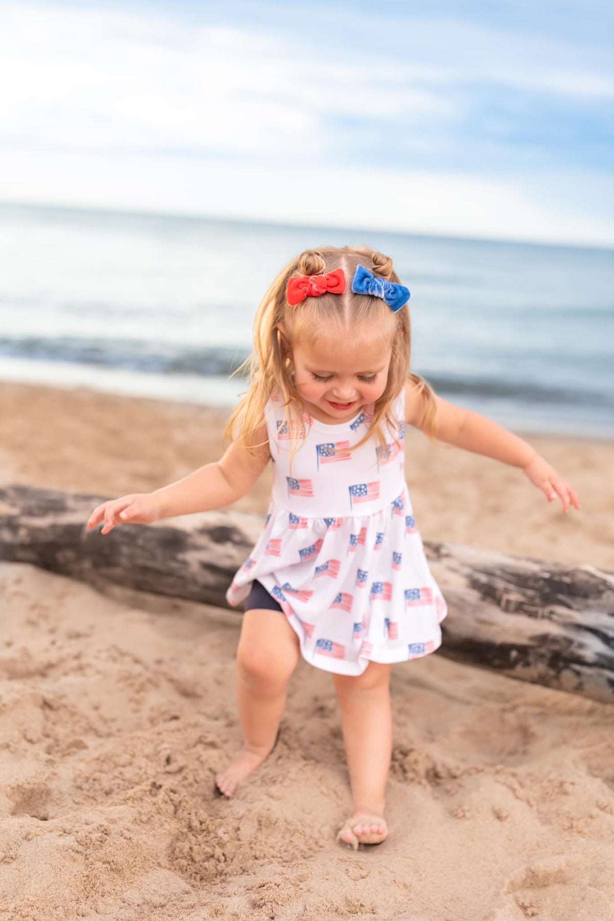 Flag Print Bamboo Peplum Top & Bike Shorts