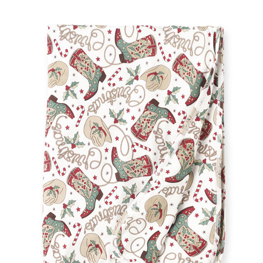 Western Christmas Stroller Blanket – Soft Bamboo Holiday