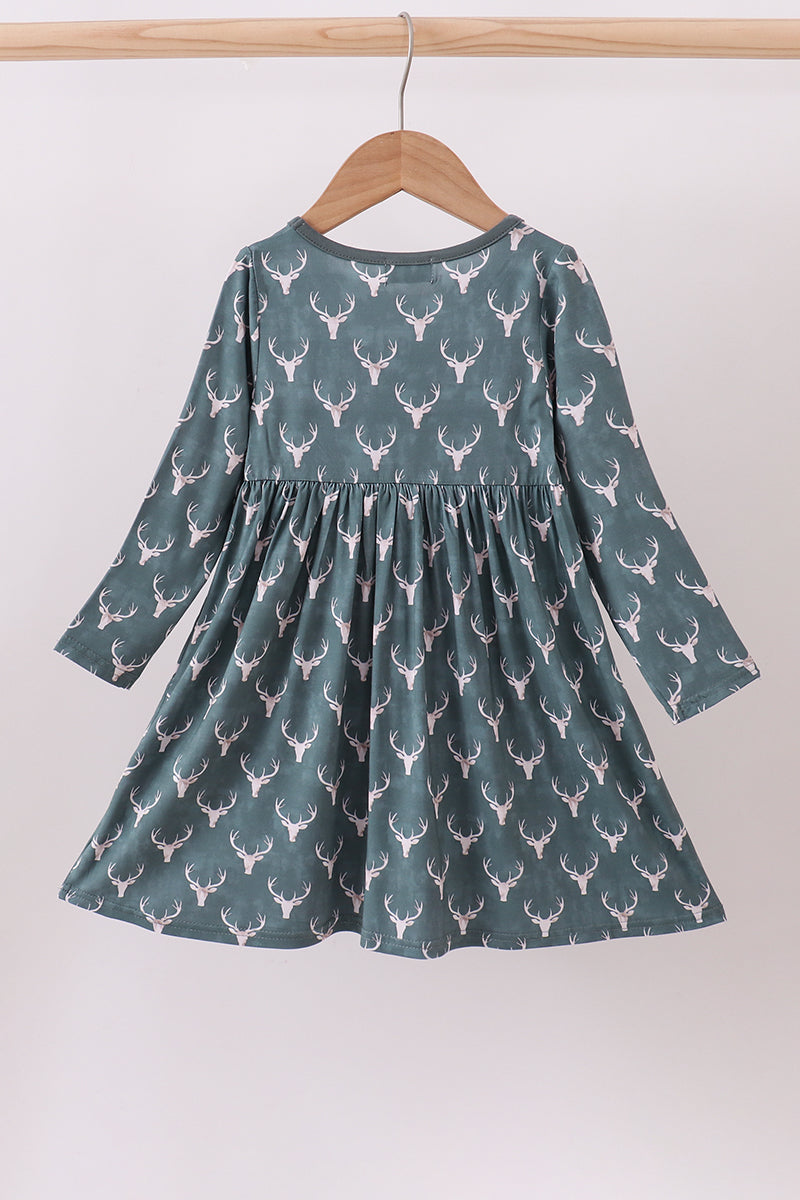 Premium forest reindeer print bamboo dress