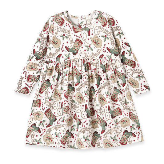 Western Christmas Girls Dress – Soft Bamboo Holiday Style