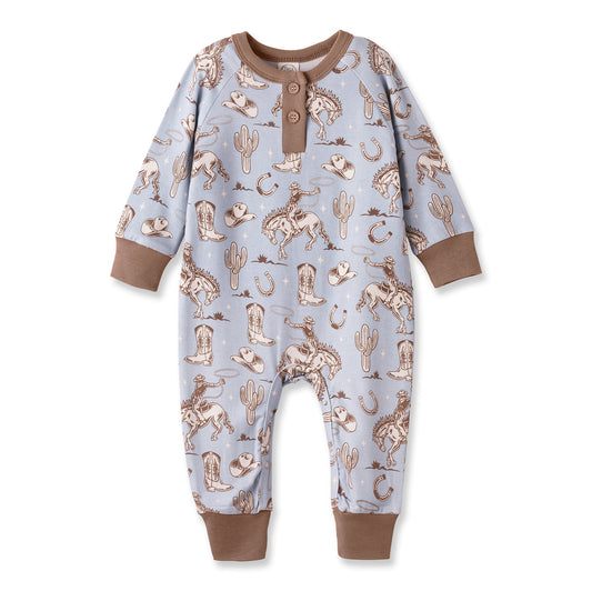 Wild Wrangler/Blue Western Bamboo Henley Cowboy Romper