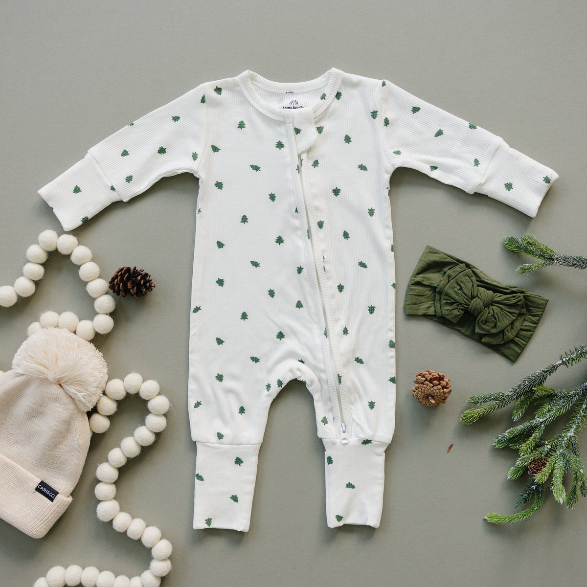 Tiny Trees Ribbed Bamboo Zippy Pajamas