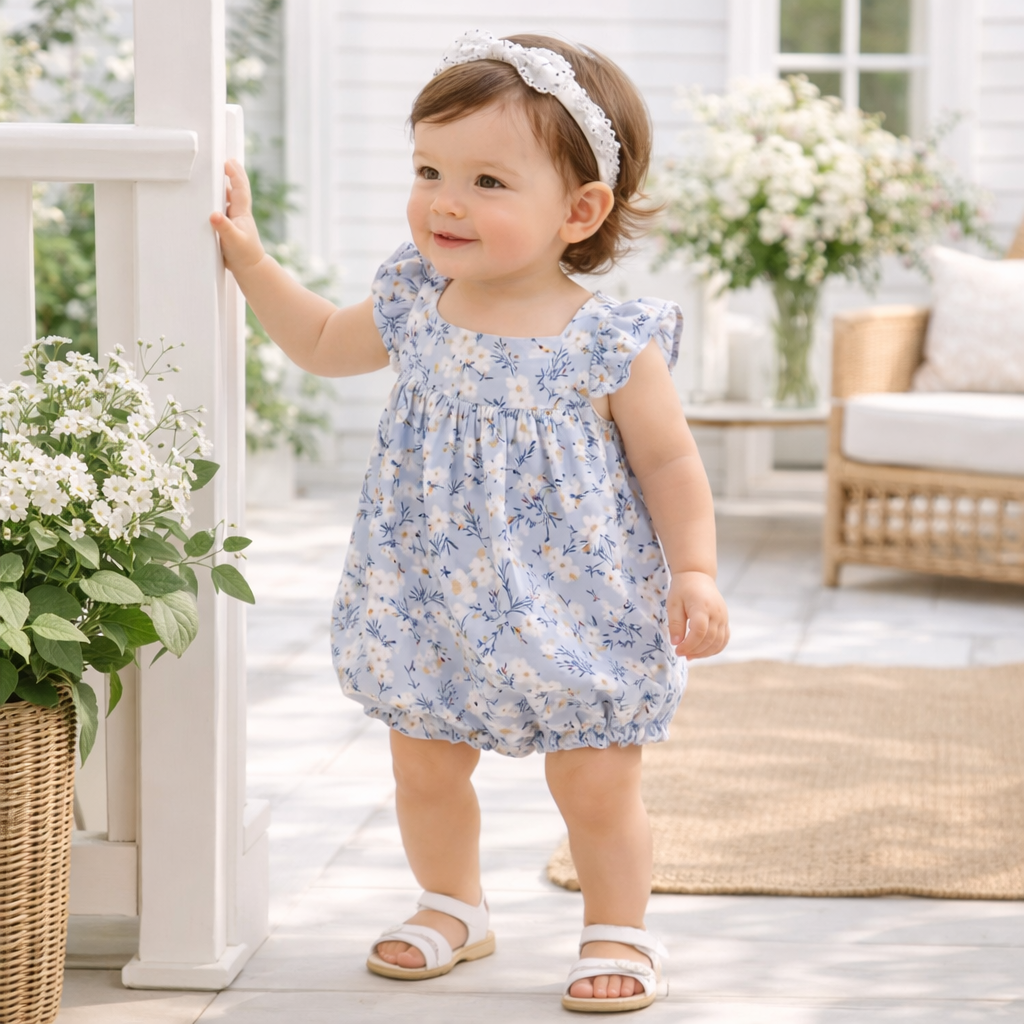 Floral Baby Romper – Soft Cotton One-Piece with Ruffles