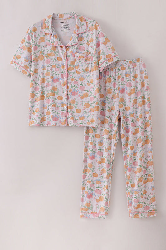 Pink pumpkin bamboo mom pajamas set
