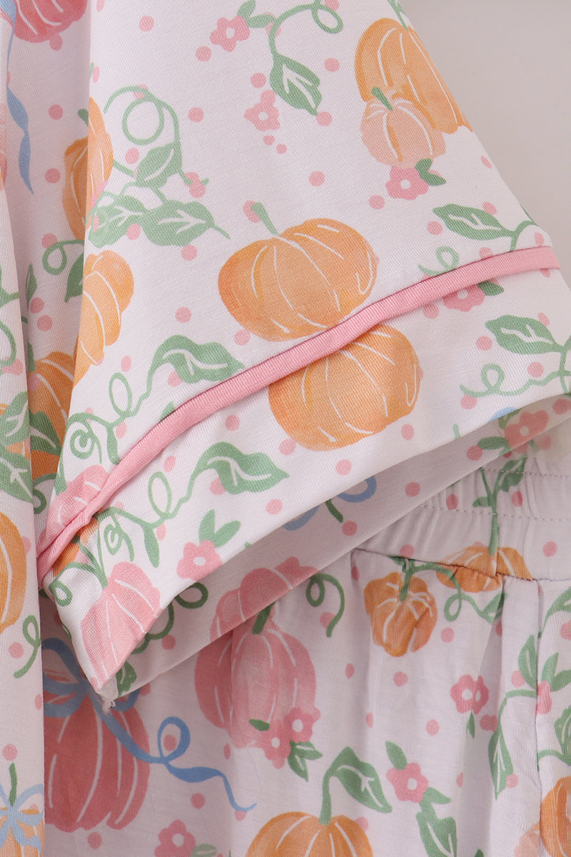 Pink pumpkin bamboo mom pajamas set