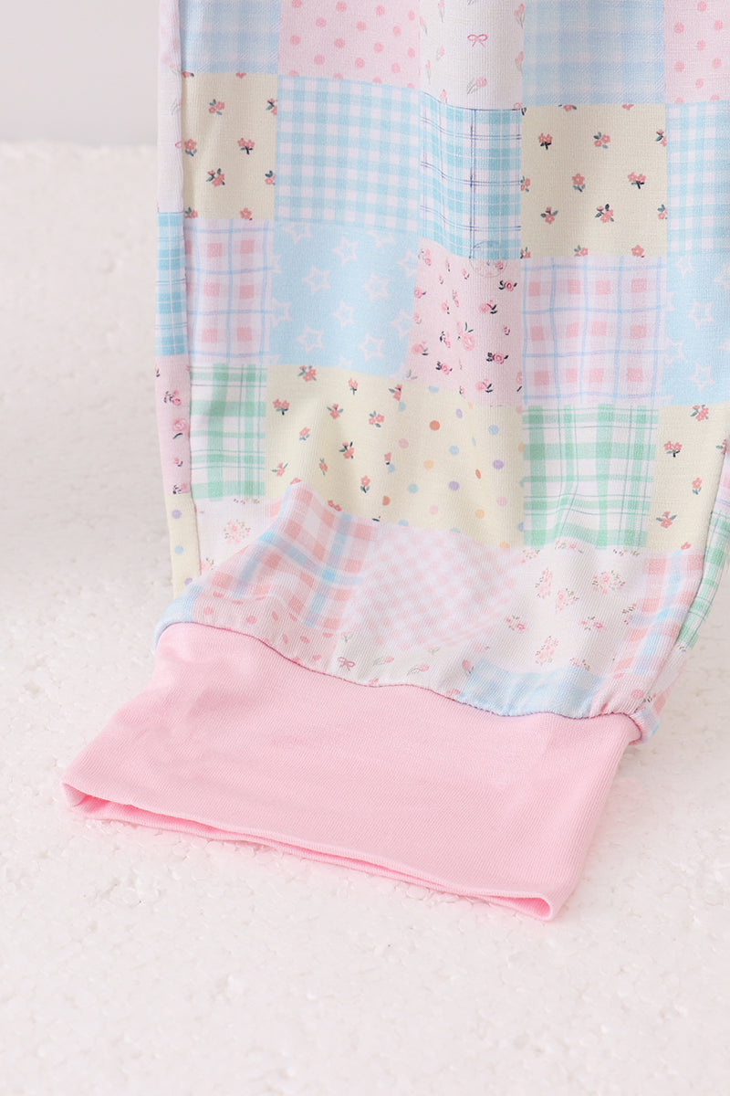 Pink floral checkered bamboo mom pajamas pants