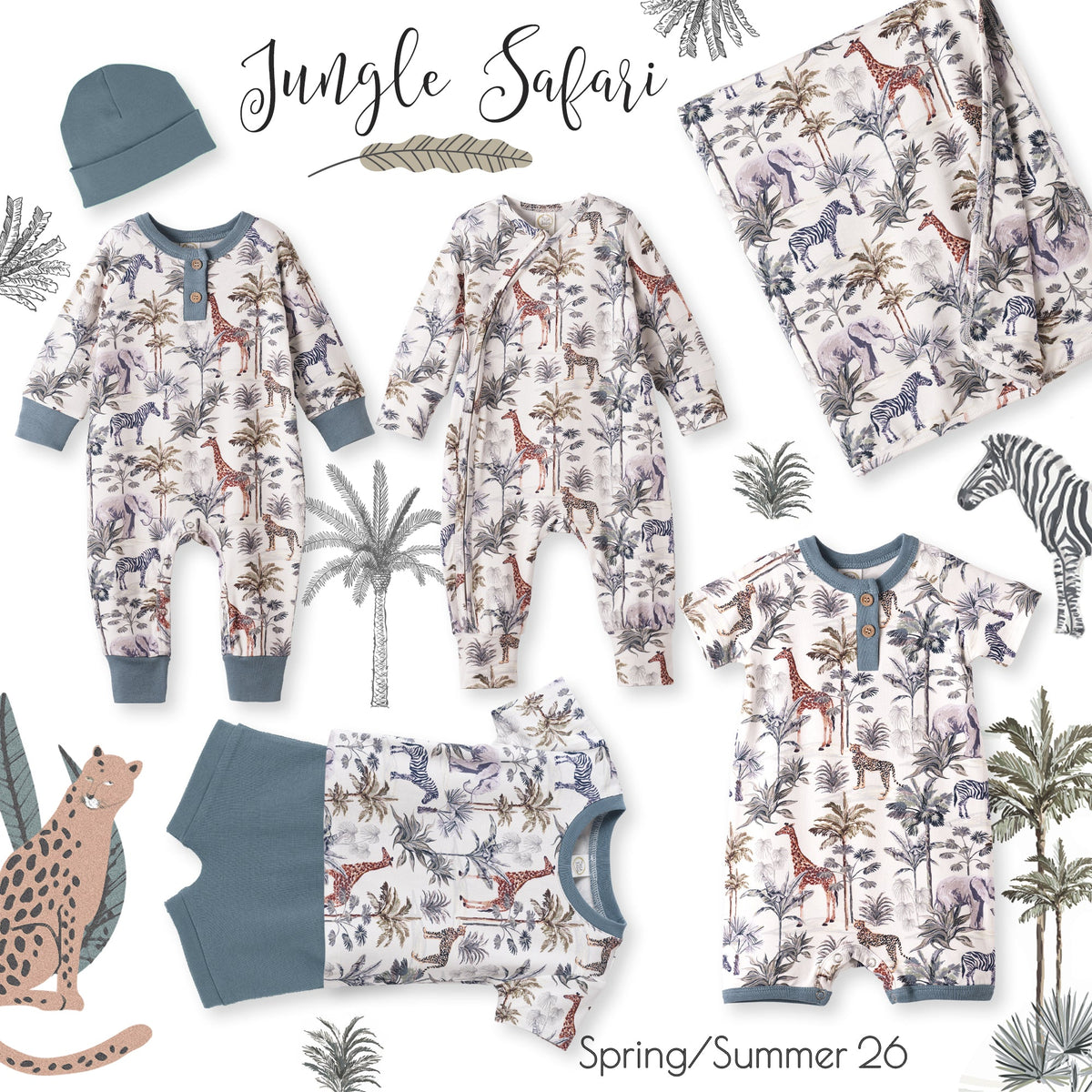 Jungle Safari Bamboo Baby Boy Shorty Romper