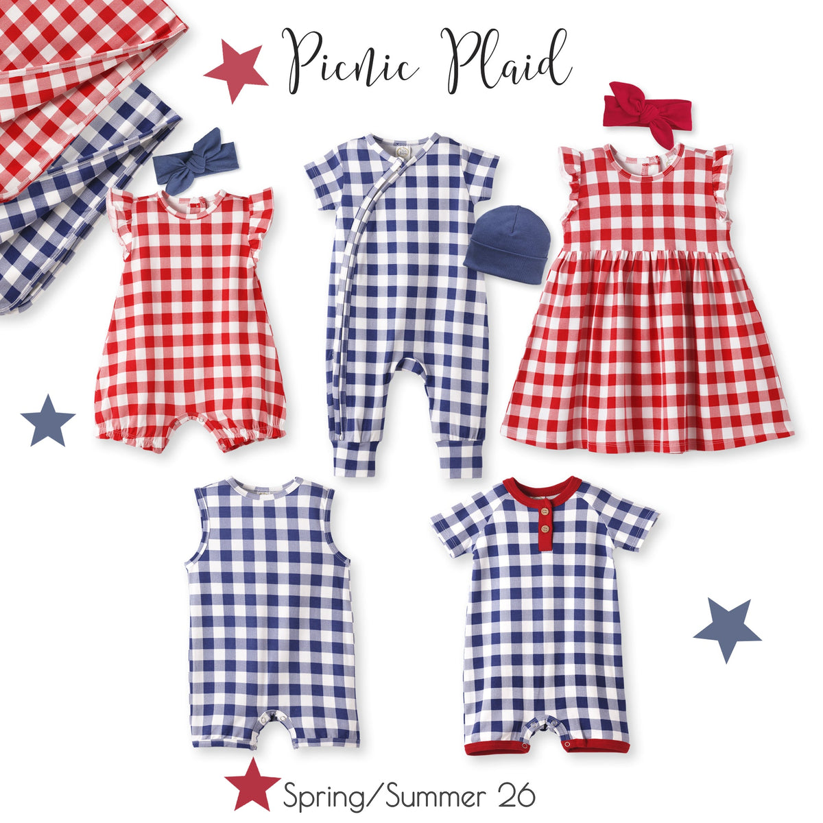 Picnic Plaid Bamboo Henley Shortall Romper for Baby Boys