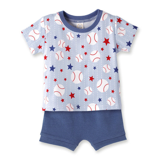 Grand Slam Baseball Bamboo Tee & Cotton Shorts Set for Boys