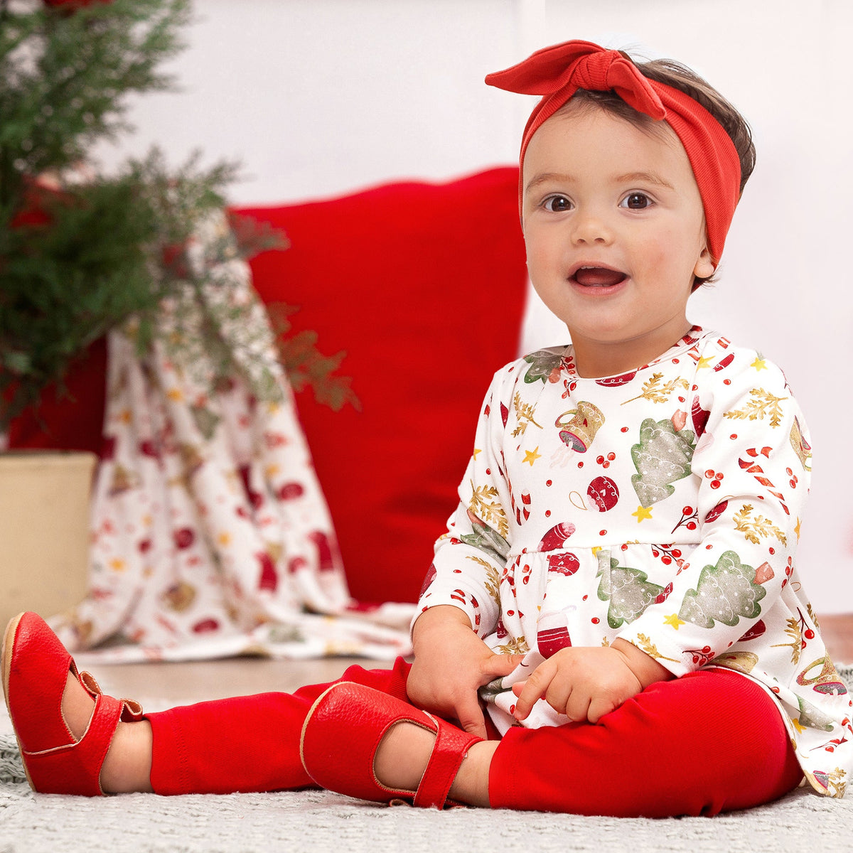 Girls' Christmas Tunic Set – Bamboo Holiday Outfit Set