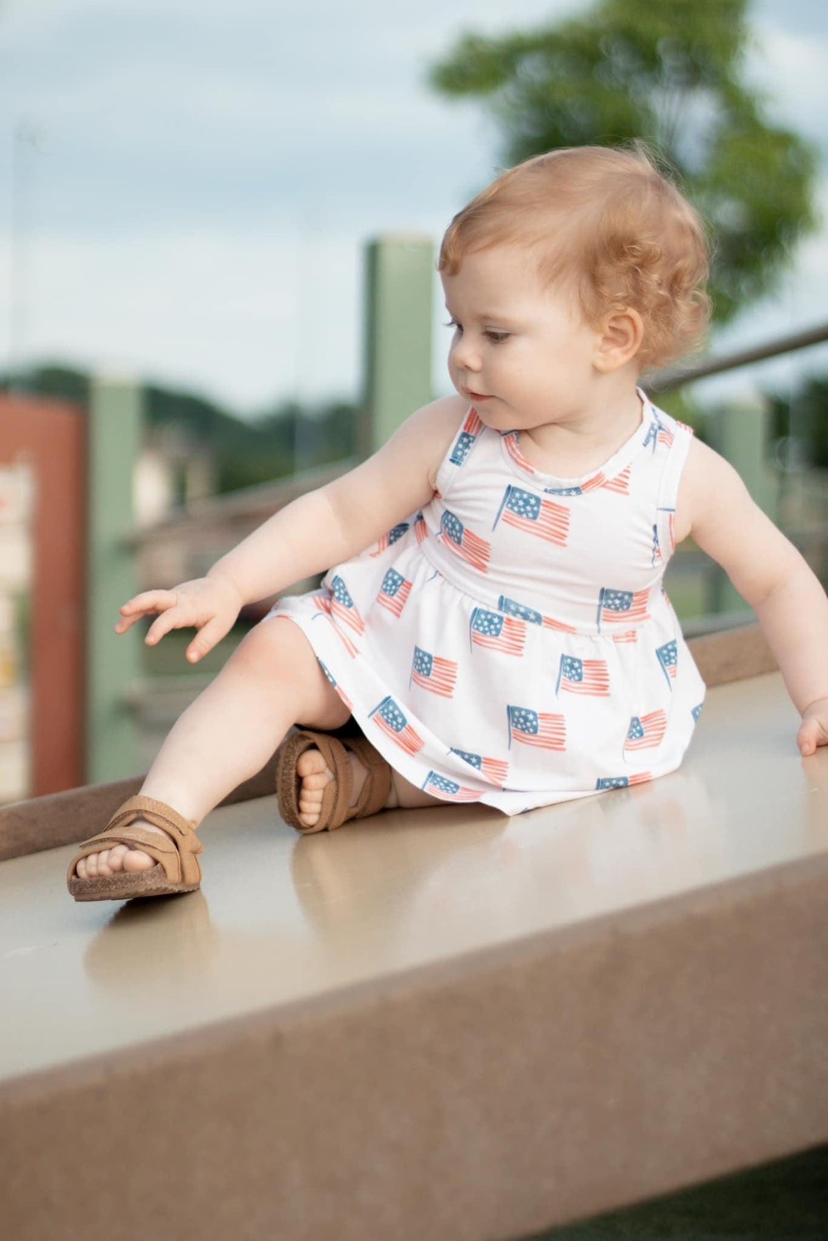 Flag Print Bamboo Peplum Top & Bike Shorts