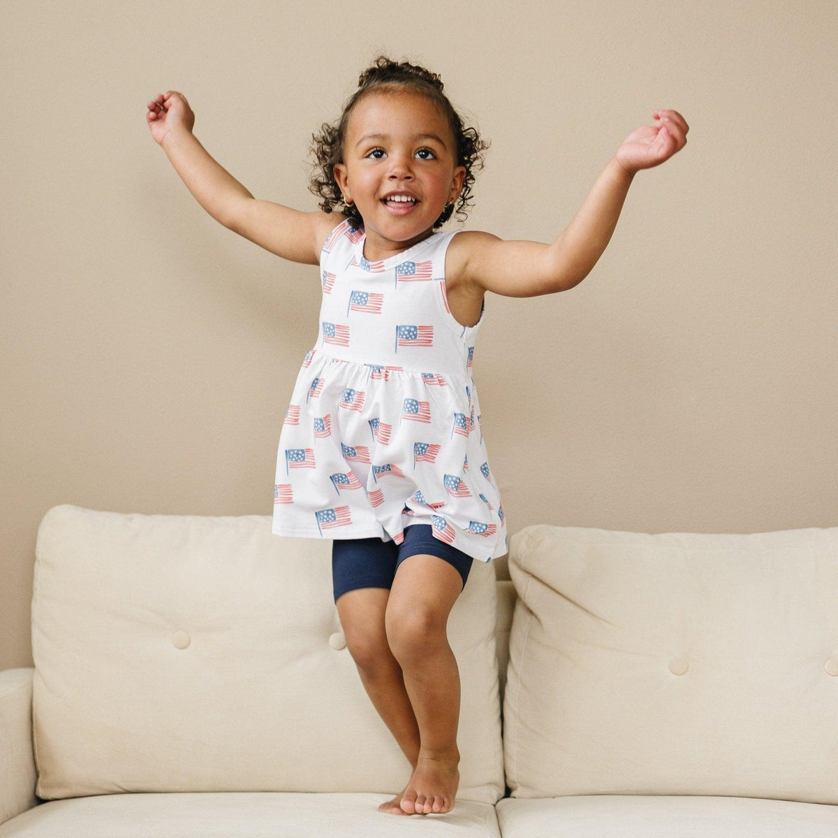 Flag Print Bamboo Peplum Top & Bike Shorts