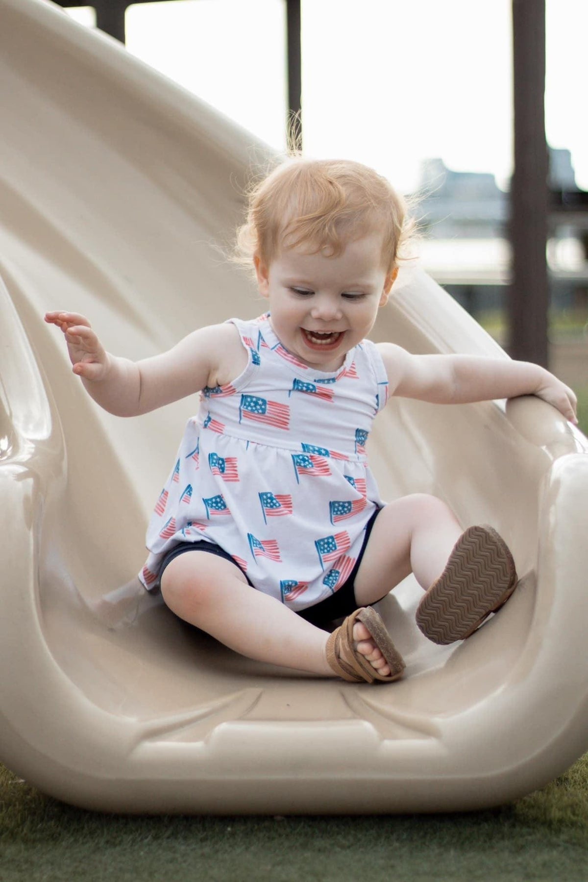 Flag Print Bamboo Peplum Top & Bike Shorts