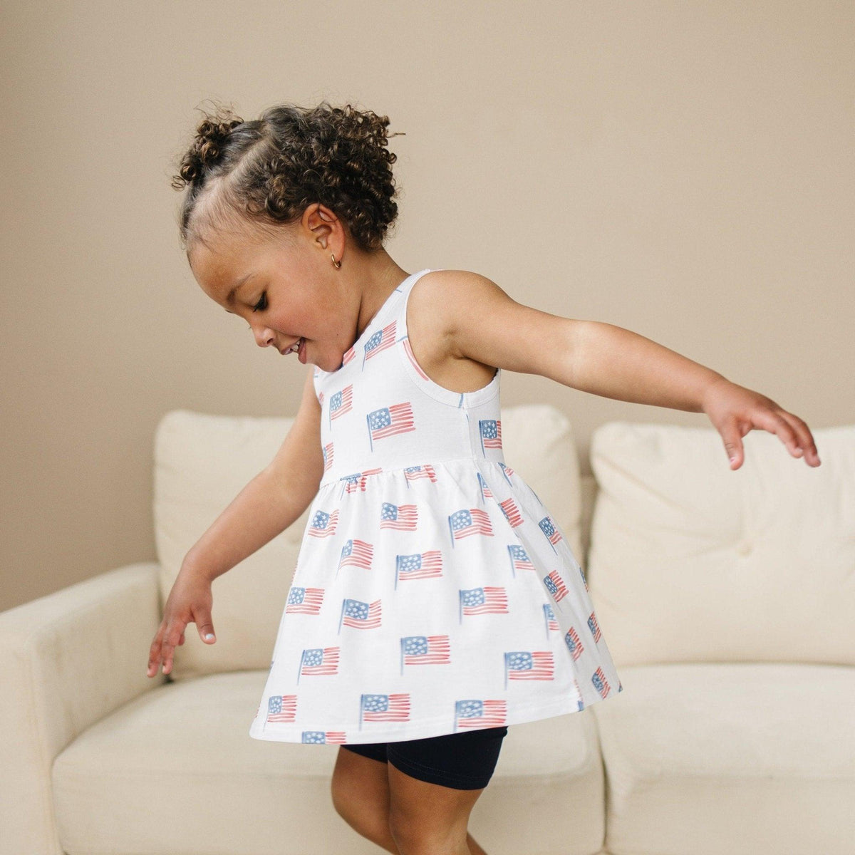 Flag Print Bamboo Peplum Top & Bike Shorts