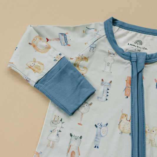 M is for Monsters Bamboo Zippy Pajamas - Halloween Baby Boy PJs