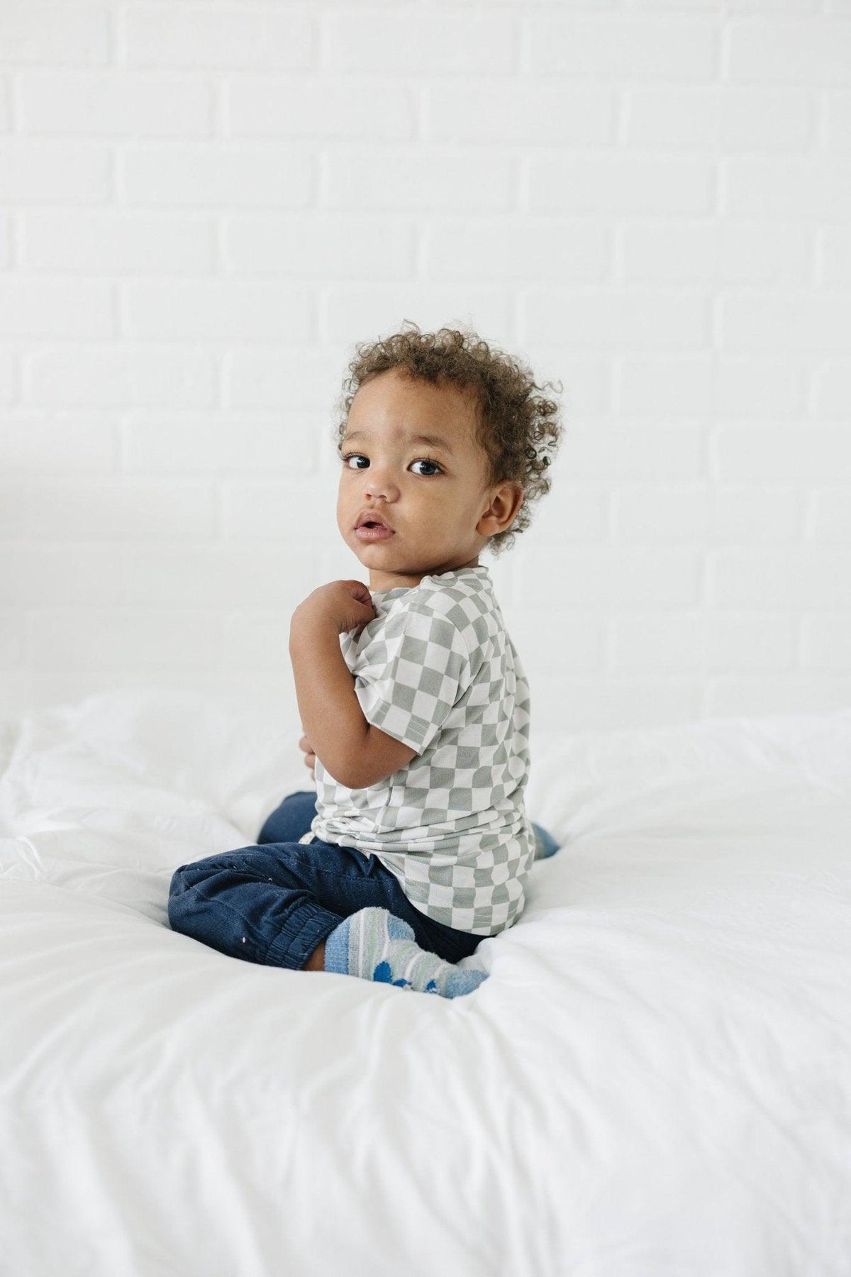 Sage Checkered Bamboo Tee *Sizes 3/6m & Sz 6 Left