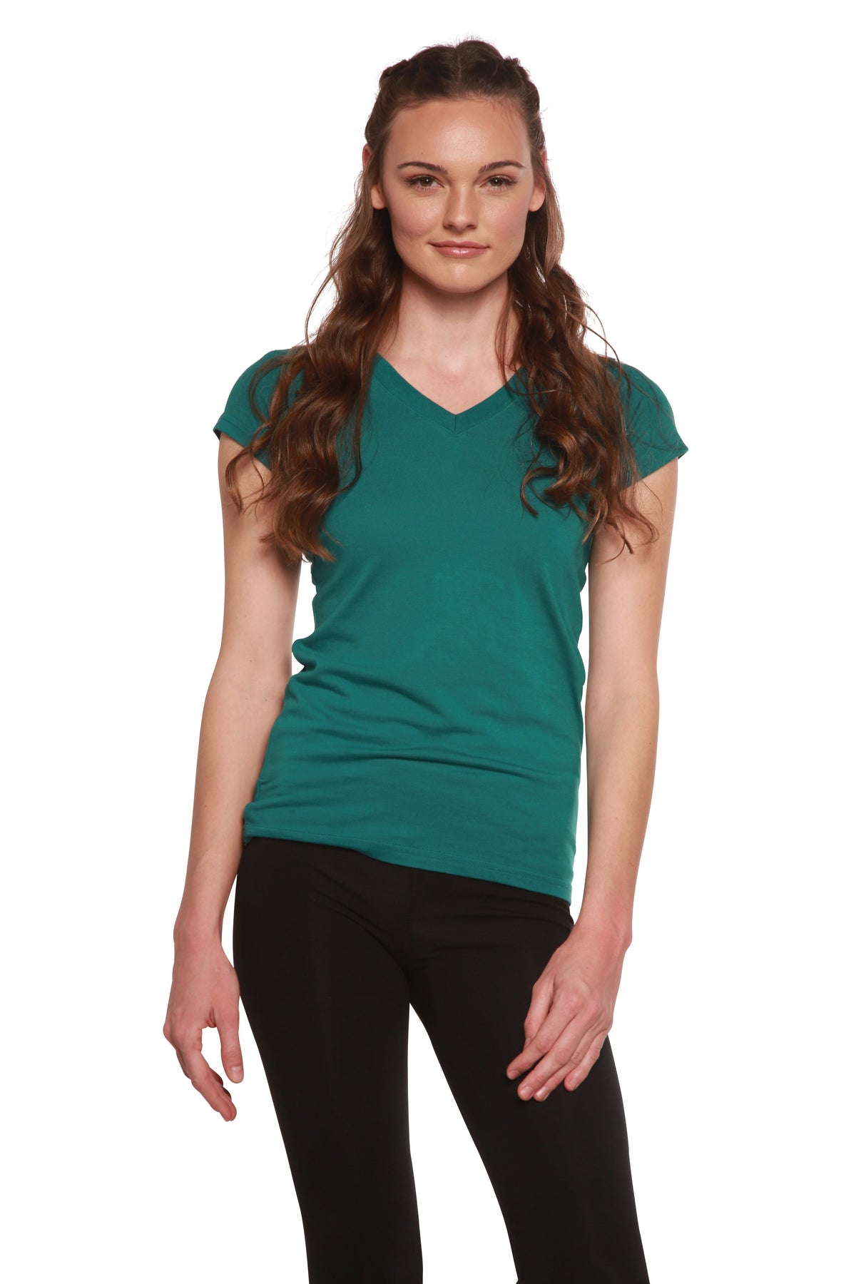 Women's Bamboo Viscose/Cotton V-Neck Cap Sleeve T-Shirt