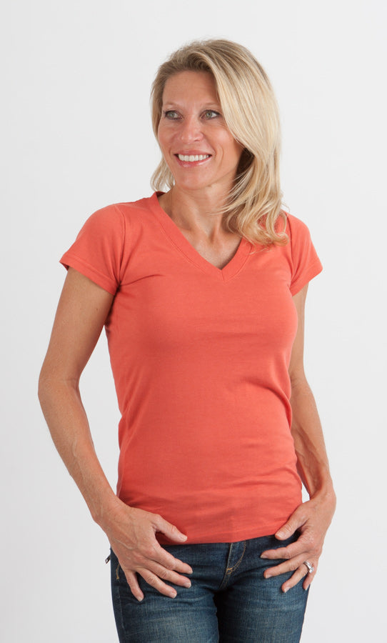 Women's Bamboo Viscose/Cotton V-Neck Cap Sleeve T-Shirt